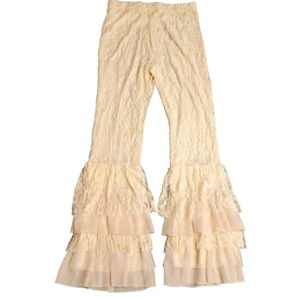 Lacey Victorian Lace Palazzo Pants Leggings In Buttercream - Picture 2 of 8